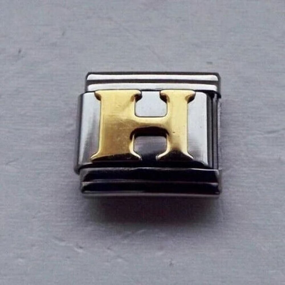 Raised gold enamel letter H 9mm stainless steel italian charm bracelet link new